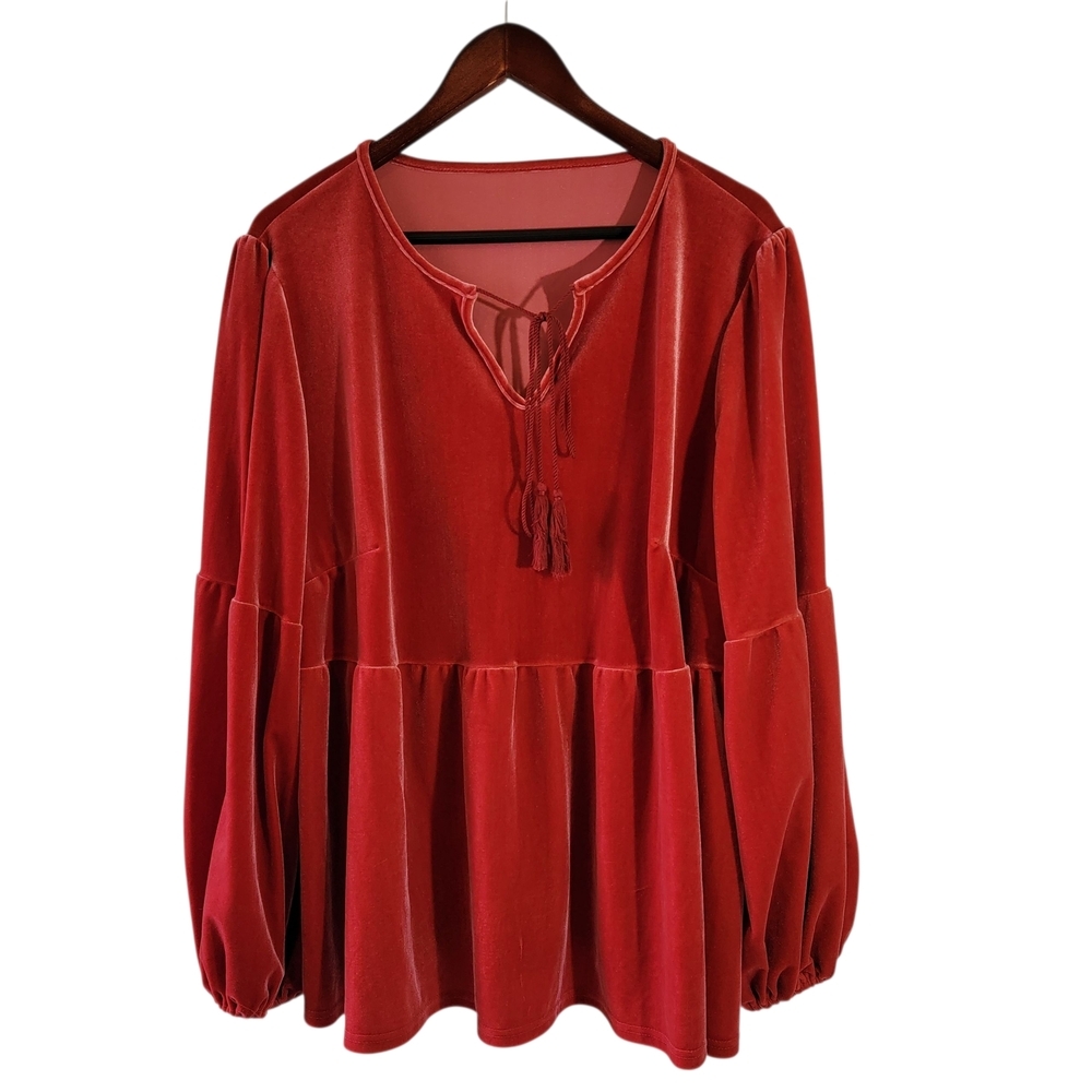 Women's Red Velvet Plus Size Blouse 4XL Long Sleeve Tassel Christmas Holidays